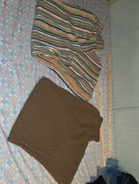 Women’s Pajama Shorts Set - Brown & Multicolor Stripe